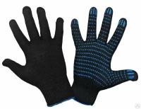 Чёрные перчатки ХБ с ПВХ (10 пар, 10-ый класс вязки, 4 нити)