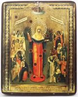 Икона Божией Матери Всех скорбящих Радость с грошиками, левкас, ручная работа (Art.1203Б)
