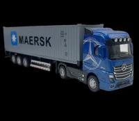 Модель грузовика тягач с прицепом-контейнером, серый, синий
