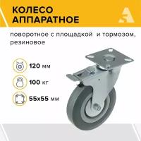 Колесо аппаратное SCgb 55, поворотное, с тормозом, с площадкой, 120 мм, 100 кг, резина