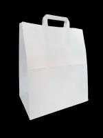Бумажный крафт пакет с плоскими ручками белый 320х200х370мм, 10штук