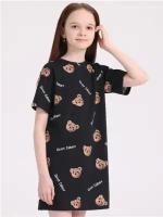 Платье - футболка для девочки летнее короткое туника детская Апрель 1ДПК4410001н/1358/*/5217/*/*/*/* черный,коричневый 72-140