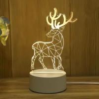 Декоративная светодиодная 3D лампа/ Светодиодная фигура оленя/ Светильник Олень/ Светильник для детской