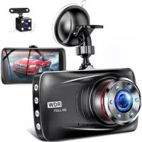 Автомобильный видеорегистратор Full HD 1080P с камерой заднего вида для парковки / Датчик удара G-Sensor / LCD дисплей / 2 камеры