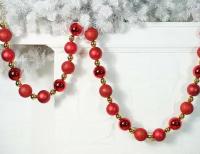 Бусы на ёлку новогоднее ожерелье, пластик, красный, золотой, 3-6 см, 210 см, Winter Deco 3081145