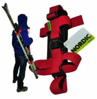 Ремень-переноска с липучками для одной пары горных лыж с палками, наплечник в комплекте, регулируемая длина, 115 см, Nordic Skistrap Plus красный