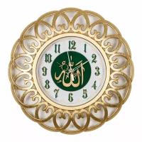 Часы настенные мусульманские круглые d=30см, корпус золотой 