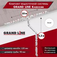 Комплект водосточной системы Grand Line для ската 10м, Белый (RAL 9003)