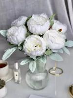 Искусственные цветы пионы для декора / Декоративный букет / Цветочная композиция, 43 см, белый