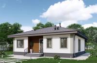 Проект - Одноэтажный дом с террасой, 3 спальнями и отделкой штукатуркой и планкеном. Rg6226