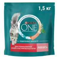 Purina One корм для кастрированных котов и стерилизованных кошек Лосось, 1,5 кг