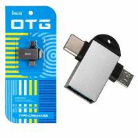 Переходник USB 3.0 на Type-C, Адаптер OTG USB-A 3.0 гнездо на Type-C штекер, ISA P-34 чёрный