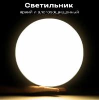 Светильник влагозащищенный led потолочный круглый белый тонкий 18Вт, ip65, 6500К/для ванной/для низких потолков