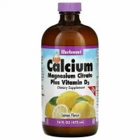 Bluebonnet Nutrition, Liquid Calcium, цитрат магния и витамин D3, натуральный лимон, 472 мл