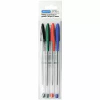 Ручки шариковые цветные OfficeSpace для школы, линия 0,5 мм / набор 4 штуки