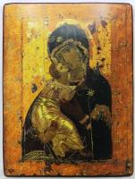 Православная Икона Божией Матери Владимирская, деревянная иконная доска, левкас, ручная работа(Art.1080Б)