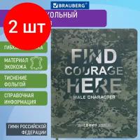 Комплект 2 шт, Дневник 1-11 класс 48 л, кожзам (гибкая), печать, фольга, BRAUBERG, 