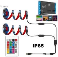 Светодиодная лента 2*0.5м, USB, RGB, подключение через USB, пуль ДУ, влагостойкая IP65