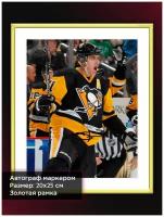 Постер в раме с автографом Евгений Малкин, Питтсбург Пингвинс, НХЛ, Хоккей, 20*25 см, золотая рама