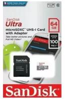 Карта памяти micro SDXC 64Gb Sandisk Ultra Class 10 UHS-I + ADP (100/10 MB/s)