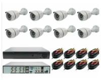 Комплект видео наблюдения на 8 уличных камер, ночного видения с жёстким диском на 500Гб, Full HD цилиндрические, алюминиевые 2Мп AHD/TVI