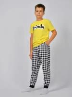 Пижама для мальчика Let's go 92212, размер 110-60, цвет желтый/черная клетка