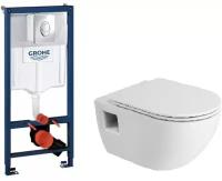 Инсталляция Grohe 38721001 + Унитаз подвесной безободковый с сиденьем CEZARES LOTO BB070CHR