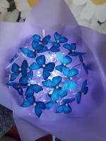 Готовый светящийся букет из бабочек с бусинами (21 бабочка)