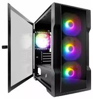 Корпус 1STPLAYER TRILOBITE T3-G Black / mATX, TG / 4x 120mm LED fans inc. / T3-G-BK-4F1