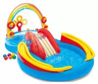 Надувной игровой центр бассейн с горкой Радуга Intex Rainbow Ring Play Center, 57453