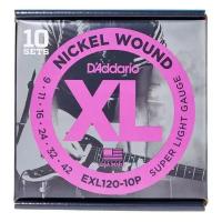 EXL120-10P Nickel Wound Струны для электрогитары, Super Light, 9-42, 10 комплектов, D'Addario