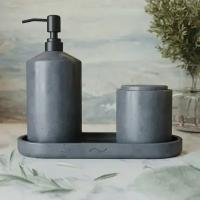 Набор для ванной Astrid 01 (дозатор для ванной с черным диспенсером 0,4 л, поднос S, контейнер S с бетонной крышкой), бетон, графит глянцевый