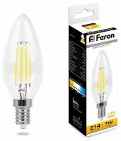 Лампа светодиодная филаментная Feron E14 7W 2700K Свеча Прозрачная LB-66 25726