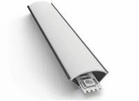 Угловой алюминиевый профиль для установки светодиодной ленты с матовым белым рассеивателем, до 12 мм, серебро, 1000х16х16 мм, IP44, 2 заглушки
