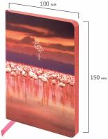 Бизнес-блокнот / записная книжка мужской / женский Малый Формат (100х150 мм) А6, Brauberg Vista Flamingo, под кожу, гибкий, 80 л