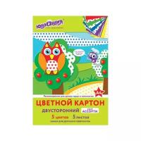 Картон цветной А4 2-сторонний мелованный EXTRA 5 цветов папка, оборот рисунок, юнландия, 200х290мм