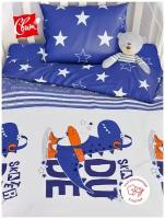 Детское постельное белье ясельное Динозаврик, в кроватку для малыша, 1 наволочка 40х60 см бязь, хлопок 100%, синий