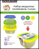 Контейнер пищевой с крышкой FACKELMANN, набор 3 штуки, объем 900 мл, 500 мл, 230 мл, хранение, разогрев в СВЧ, заморозка, сервировка