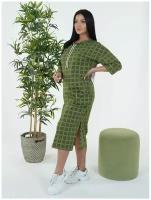 Платье женское домашнее LikeTeks Фрида летнее большие размеры оверсайз, домашнее, повседневное, цвет зеленый, размер 60