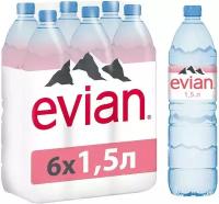 Вода минеральная природная столовая питьевая Evian негазированная, ПЭТ, 6 шт. по 1.5 л