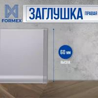 Заглушка правая, алюминиевая для плинтуса FORMEX H60, 1 шт., Анодированное серебро (матовый)