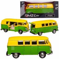 Машинка металлическая Uni-Fortune RMZ City серия 1:32 Автобус инерционный Volkswagen Samba bus Transporter, цвет желтый с зеленым, 16,5*7,5*7 см