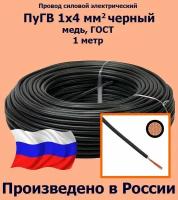 Провод силовой электрический ПуГВ 1х4 мм2, черный, медь, ГОСТ, 1 метр