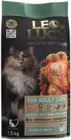 LEO&LUCY cухой холистик корм полнорационный для взрослых кошек с индейкой, ягодами и биодобавками, подходит для стерилизованных и пожилых, 1,5 кг