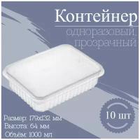 Контейнер одноразовый с крышкой 1000 мл 10 шт., набор пластиковой посуды пищевой ланч бокс тара разовая емкость лоток для хранения и заморозки продуктов