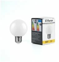 Лампа светодиодная LED 1вт Е27 белый 2700К (шар). 25878 FERON