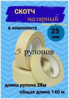 Клейкая лента малярная крепированная 25мм*28см, профессиональная kraft скотч