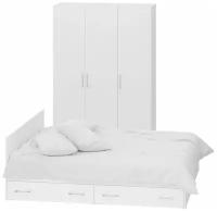 Спальный гарнитур белый № 1 Стандарт с кроватью 1800 с ящиками, цвет белый, спальное место 1800х2000 мм, без матраса, основание есть