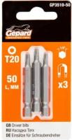 Насадка TORX T20 50мм 3шт GEPARD (GP3510-50) (бита звездочка шестилучевая звезда сталь S2 магнитная)