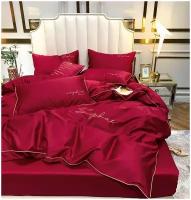 Комплект постельного белья Winni Жатка Сатин на резинке Красный - Семейный
